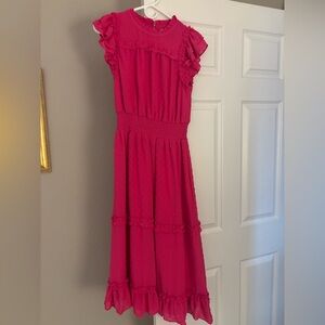 CeCe Pink Midi Dress Clip Dot Flutter Sleeve Dress